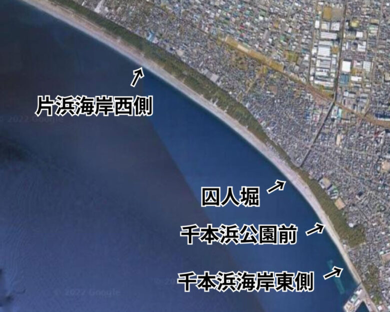 千本浜海岸　片浜海岸　釣りポイント図