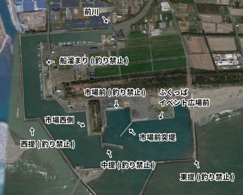 福田漁港　釣りポイント図